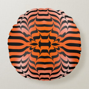 Elegante Psychedelic Orange Black Tiger Skin Print Rundes Kissen
