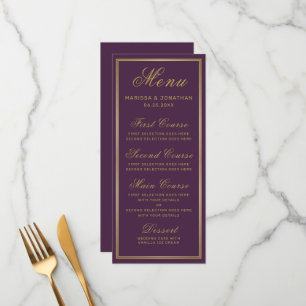 Elegante Pum Lila Gold Script Chic Wedding Menükarte