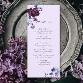 Elegante Pum Lila & Indigo Blue Floral Wedding Menükarte