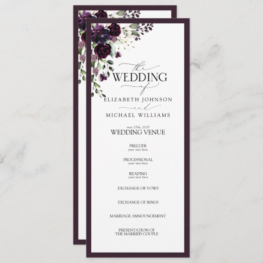 Elegante Pum Lila Mauve Floral Wasserfarbe Programm (Vorne/Hinten)