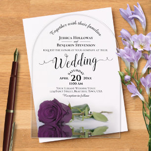 Elegante Pum Lila Rose Lacy Calligraphy Wedding Acryleinladungen