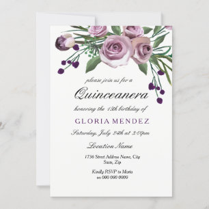 Elegante Pum Lila Rose Quinceanera Einladung