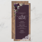 Elegante Pum Lila Rustic Wood Script Wedding Menükarte (Vorne/Hinten)