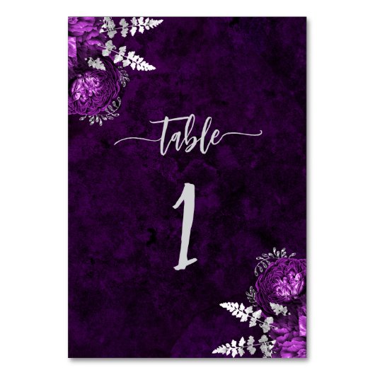 Elegante Pum Lila Silberblume Hochzeit Tischnummer (Vorderseite)