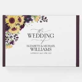 Elegante Pum Lila Sonnenblumen Wasserfarbe Gästebuch