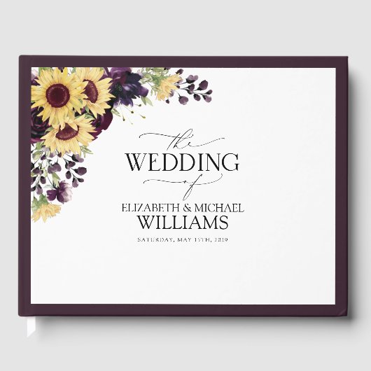 Elegante Pum Lila Sonnenblumen Wasserfarbe Gästebuch (Vorderseite)