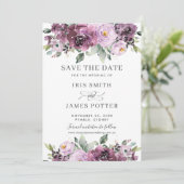 Elegante Pum Mauve Lila Blumenhochzeit Save The Date (Stehend Vorderseite)
