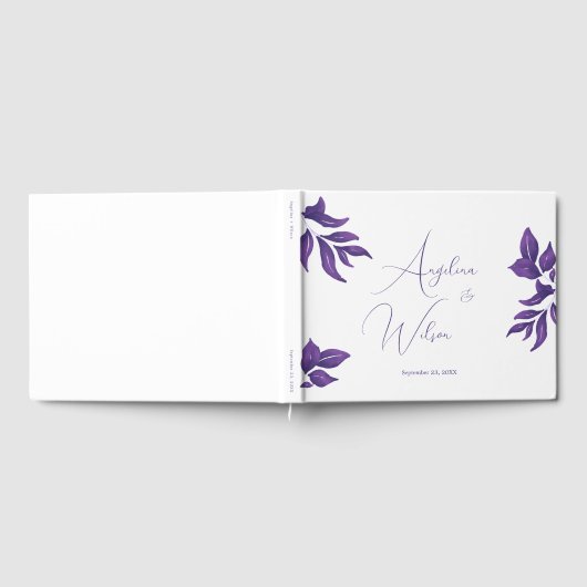Elegante Pum Script Eucalyptus Lila Wedding Gästebuch (Voll)