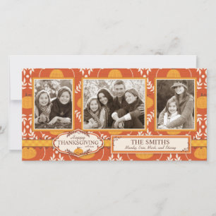 Elegante Pumpkin Damask Druck für Erntedank Feiertagskarte