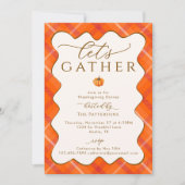 Elegante Pumpkin Orange Karierter Erntedank Abende Einladung (Vorderseite)