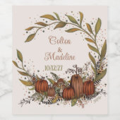 Elegante Pumpkin Wreath Herbstinspirivity Wedding Weinetikett (Einzelnes Label)