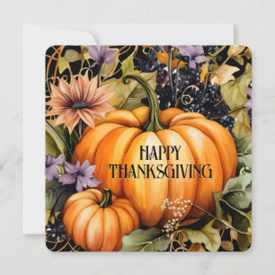 Elegante Pumpkins Floral Happy Thanksgiving Card Feiertagskarte