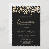 Elegante Punkte, Confetti Black Quinceñera Einladung (Vorderseite)