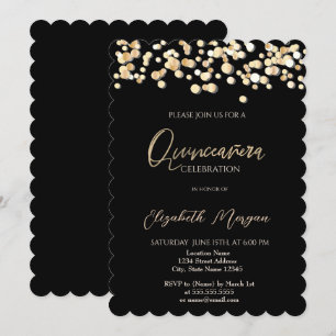 Elegante Punkte, Konfetti Schwarz Quinceañera  Einladung