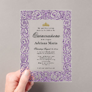 Elegante Purple 15. Geburtstags-Quinceanera Acryleinladungen