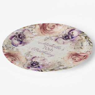 Elegante Purple Blush Pink 70. Geburtstagsfeier Pappteller
