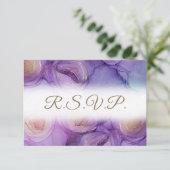 Elegante Purple Flowers QR Code Wedding RSVP Card Karte (Stehend Vorderseite)