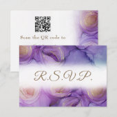 Elegante Purple Flowers QR Code Wedding RSVP Card Karte (Vorne/Hinten)