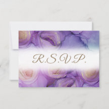 Elegante Purple Flowers QR Code Wedding RSVP Card