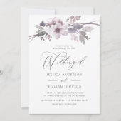Elegante Purple Flowers Winter Gray Wedding Einladung (Vorderseite)