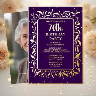 Elegante Purple Gold 70. Geburtstagsfeier Folieneinladung