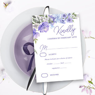 Elegante Purple Peri Floral Menüauswahl RSVP Karte