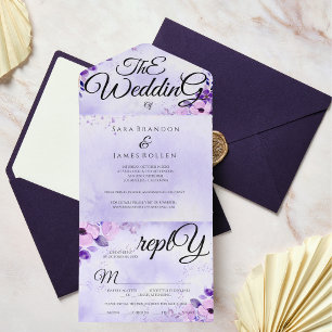 Elegante Purple Romantische Kalligrafie Die Hochze All In One Einladung