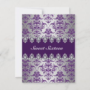 Elegante Purple- und Silber-Damaskus-Sweet16-Einla Einladung