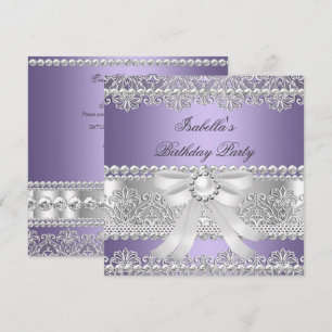 Elegante Purpur Silber Diamant Perle Geburtstagsfe Einladung