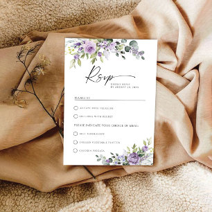 Elegante purpurfarbene florale Hochzeit mit Essens RSVP Karte