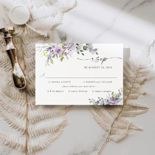 Elegante purpurfarbene florale Hochzeit mit Essens RSVP Karte