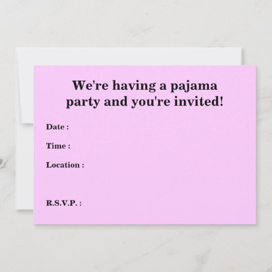 elegante Pyjama-Party Einladung (Rückseite)