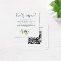 Elegante QR-Code-Eukalyptus-RSVP-Beilagekarte