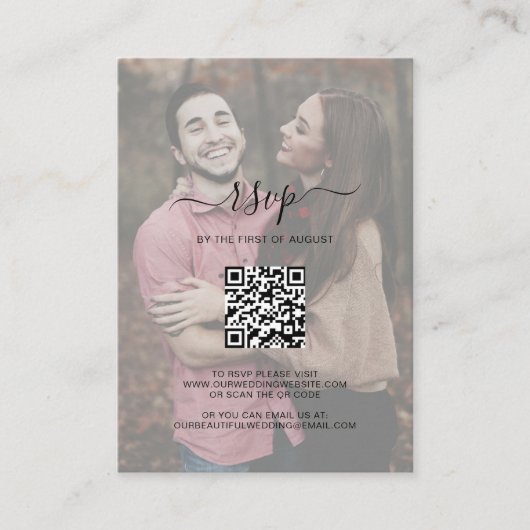 Elegante QR Code Foto Wedding Mini RSVP Card Mitteilungskarte (Vorderseite)