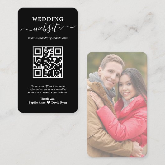 Elegante QR Code Foto Wedding Website Visitenkarte (Vorne/Hinten)