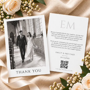 Elegante QR-Code-Hochzeitsfoto-Monogramm-Dankeschö Dankeskarte