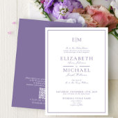 Elegante QR Code Lavender Classic Monogram Wedding Einladung