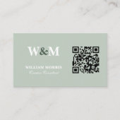 Elegante QR-Code-Logo-Vorlage in Salbeigrün Visitenkarte (Vorderseite)