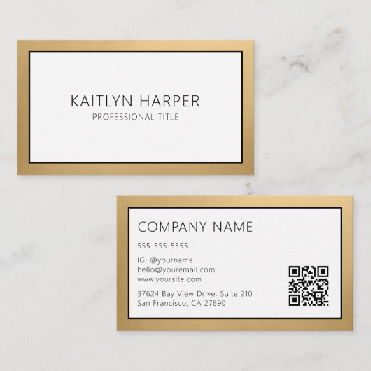 Elegante QR-Code mit Goldfolienrand Visitenkarte (Vorne/Hinten)