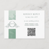 Elegante QR Code UAWG Green Monogram Wedding Begleitkarte (Vorderseite)
