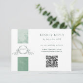 Elegante QR Code UAWG Green Monogram Wedding Begleitkarte (Stehend Vorderseite)