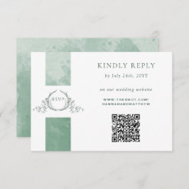 Elegante QR Code UAWG Green Monogram Wedding Begleitkarte