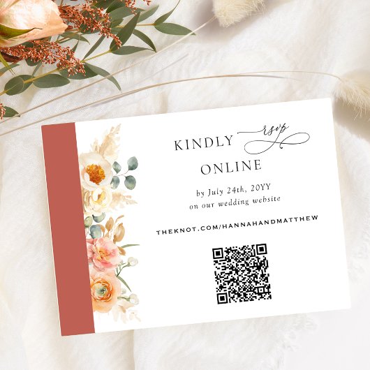 Elegante QR Code UAWG Peach and Rust Orange Weddin Begleitkarte