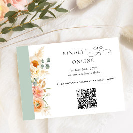 Elegante QR Code UAWG Peach and Sage Green Wedding Begleitkarte