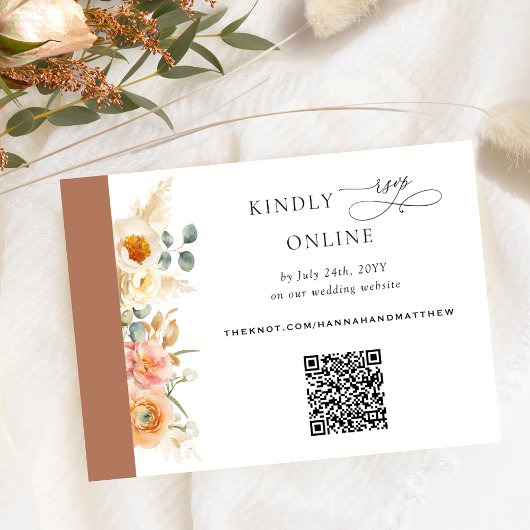 Elegante QR Code UAWG Peach and Terracotta Wedding Begleitkarte