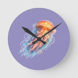Elegante Qualle Ozean Fantasie Illustration Runde Wanduhr