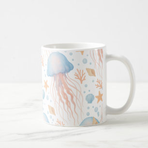 Elegante Qualle- und Meeres-Elemente-Muster-Tasse Kaffeetasse