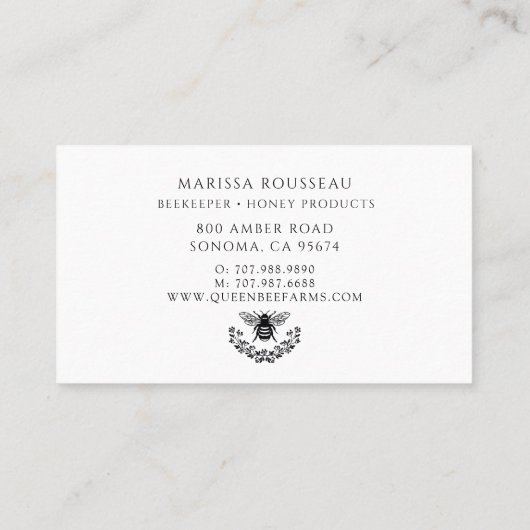 Elegante Queen Honey Bee Apiary Beekeeper Visitenkarte (Rückseite)