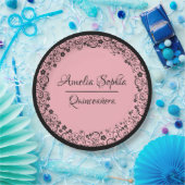 Elegante Quinceañera Black Wirbel auf PInk Pappteller (Party)