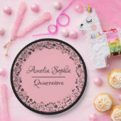 Elegante Quinceañera Black Wirbel auf PInk Pappteller (Party)